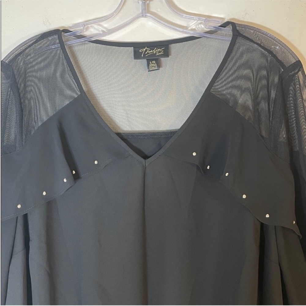Thalia Sodi Boho Studded Blouse with Sheer Ruffle Sleeves. Large. NWT. - Picture 5 of 14